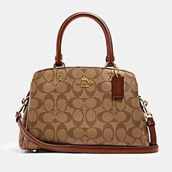 Coach Lillie Signature Satchel Khaki Saddle II Crossbody Purse Handbag Tan Brown - Picture 1 of 16